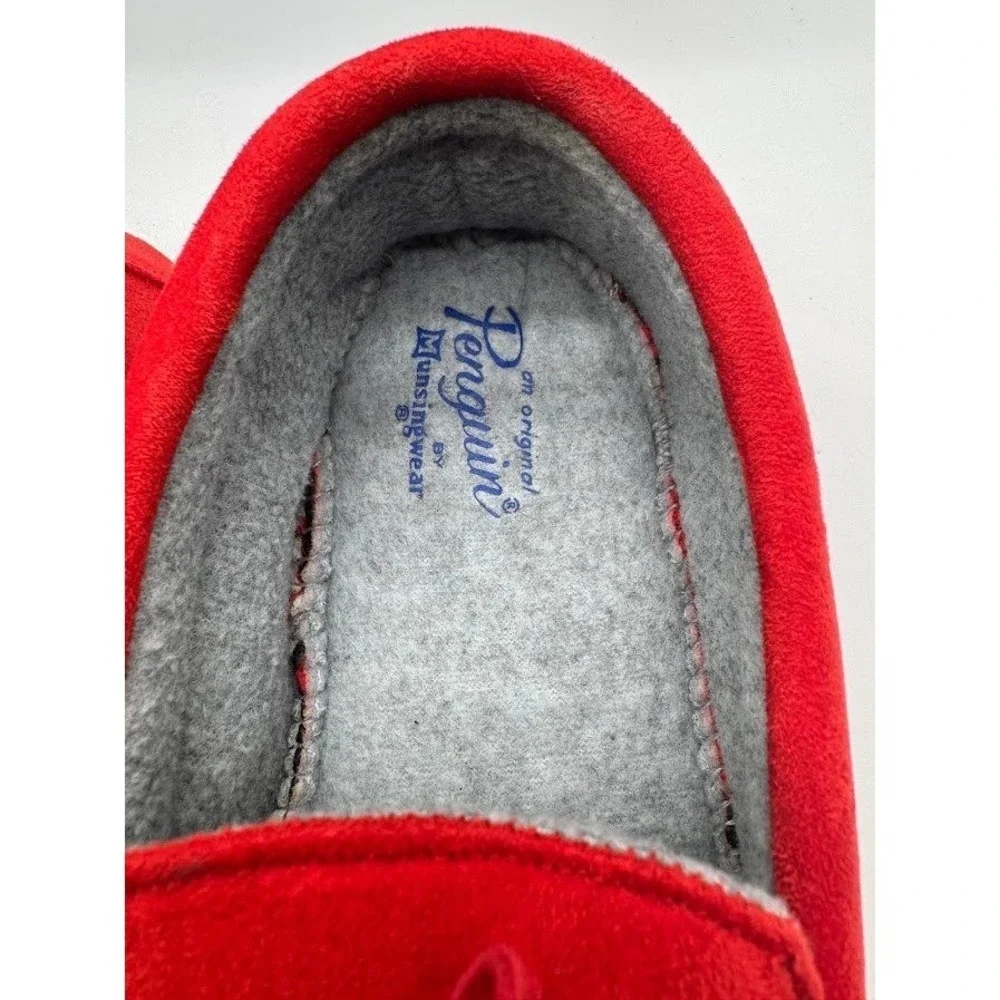 Original Penguin Kids Red Moccasin Slippers Fleece‎ Lined House Shoes Size 4